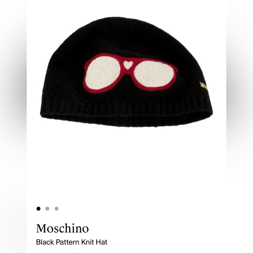 Moschino Cashmere Black Beanie with Red Sunglasses Design